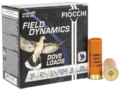 Fiocchi 12GTX188 Field Dynamics Dove & Quail 12Gauge 2.75″ 1 1/8oz 8Shot 25 Per Box/10 Case