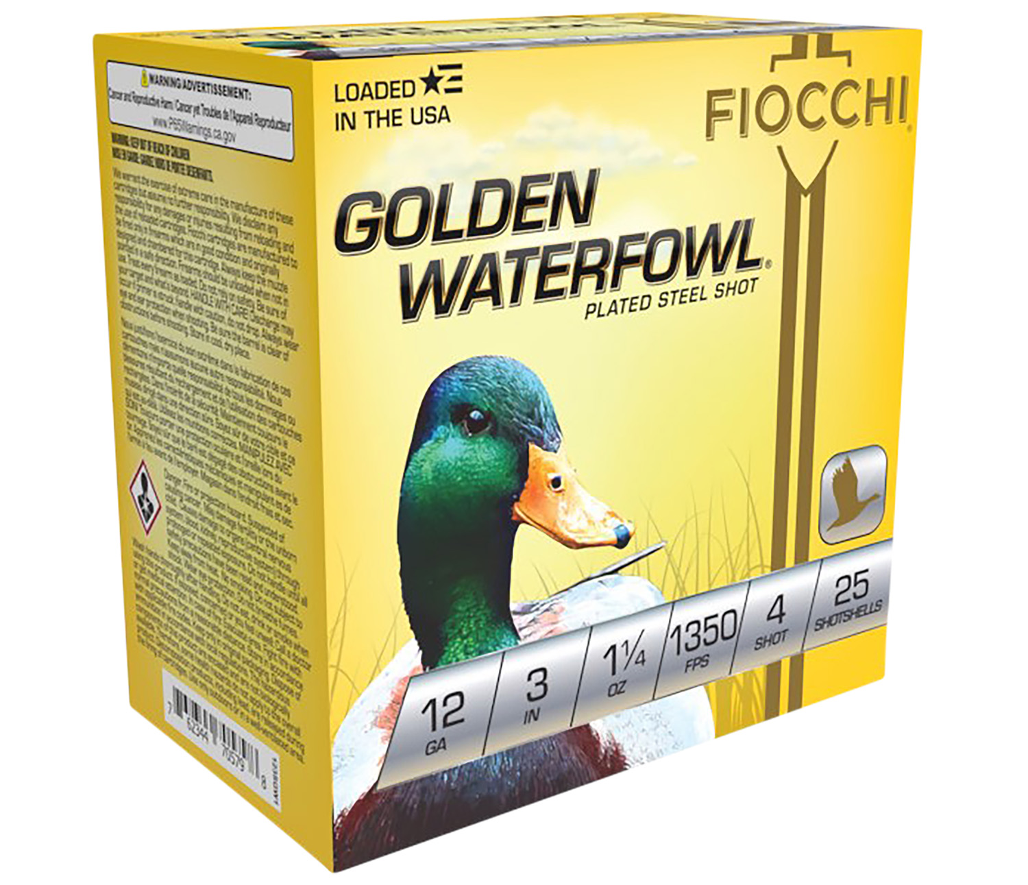 Fiocchi 123SGW4 Golden Waterfowl  12Gauge 3″ 1 1/4oz 4Shot 25 Per Box/10 Case