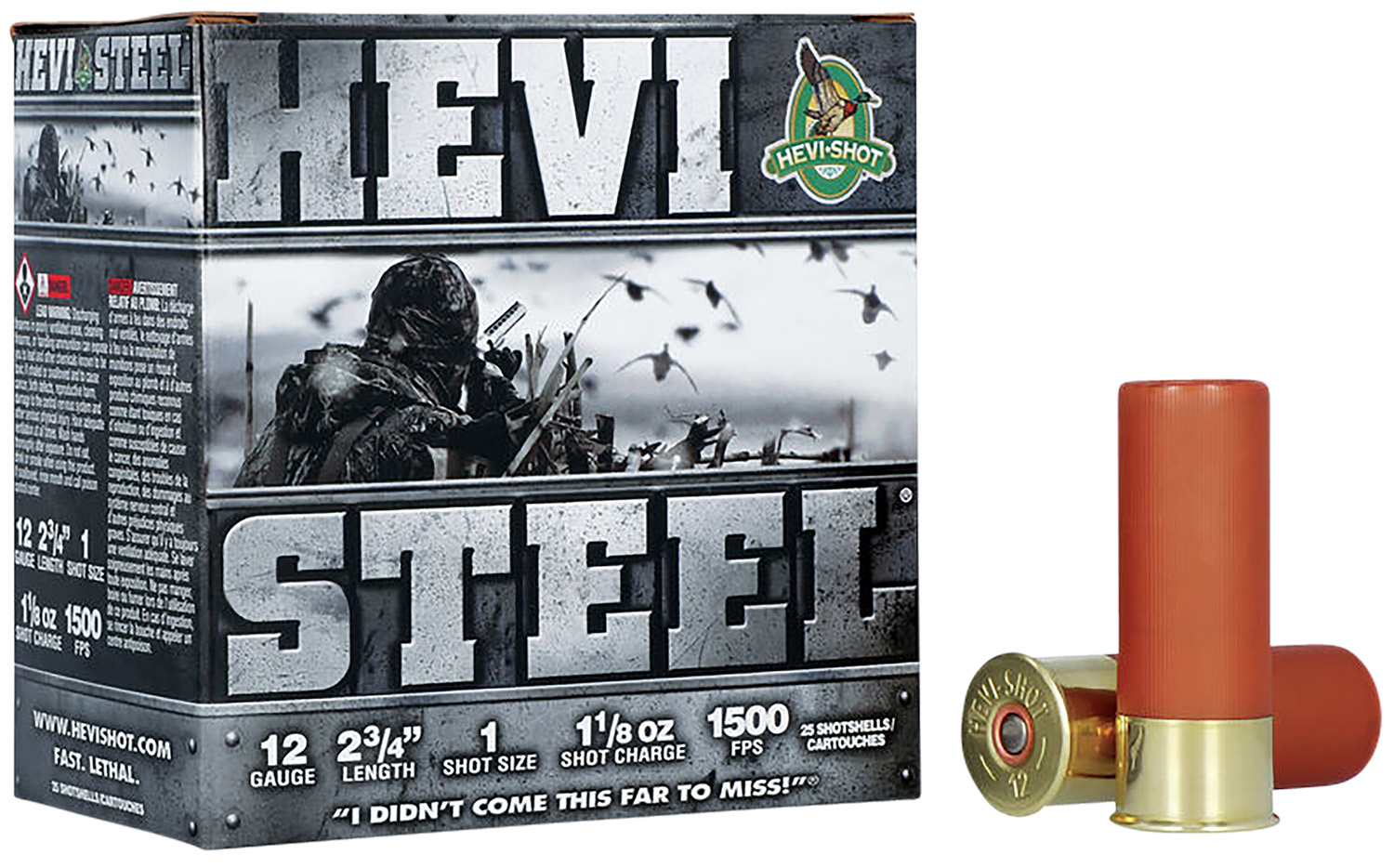 HEVI-Shot HS61221 HEVI-Steel  12Gauge 2.75″ 1 1/8oz 1Shot 25 Per Box/10 Case