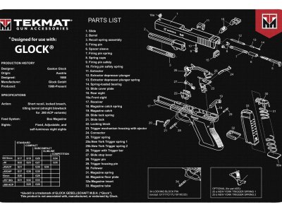 TekMat TEKR17GLOCK Glock Cleaning Mat Black/White Rubber 11″x17″ Glock Parts Diagram