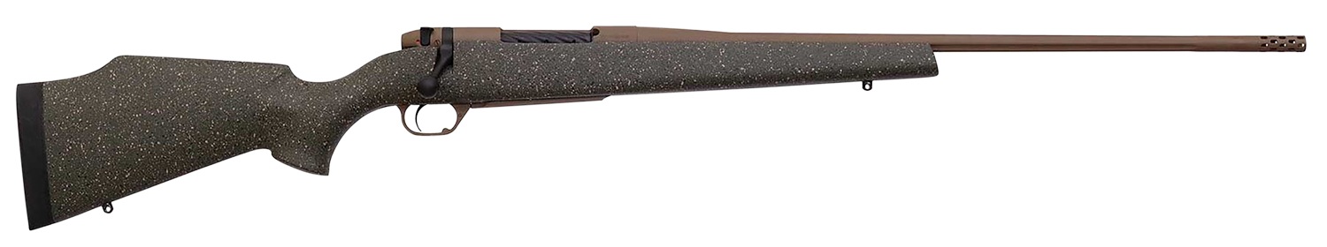 Weatherby MWL01N65RWR6B Mark V Weathermark LT 6.5 Wthby RPM 4+1 24″ Barrel/Rec. w/Flat Dark Earth Cerakote Finish, Flat Dark Earth Speckled Green Fixed Monte Carlo Fiberglass Stock