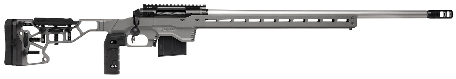 Savage Arms 57555 110 Elite Precision 223 Rem,5.56x45mm NATO 10+1 26″ Matte Stainless, Matte Black Rec, Gray Cerakote Adjustable MDT ACC Aluminum Chassis Stock