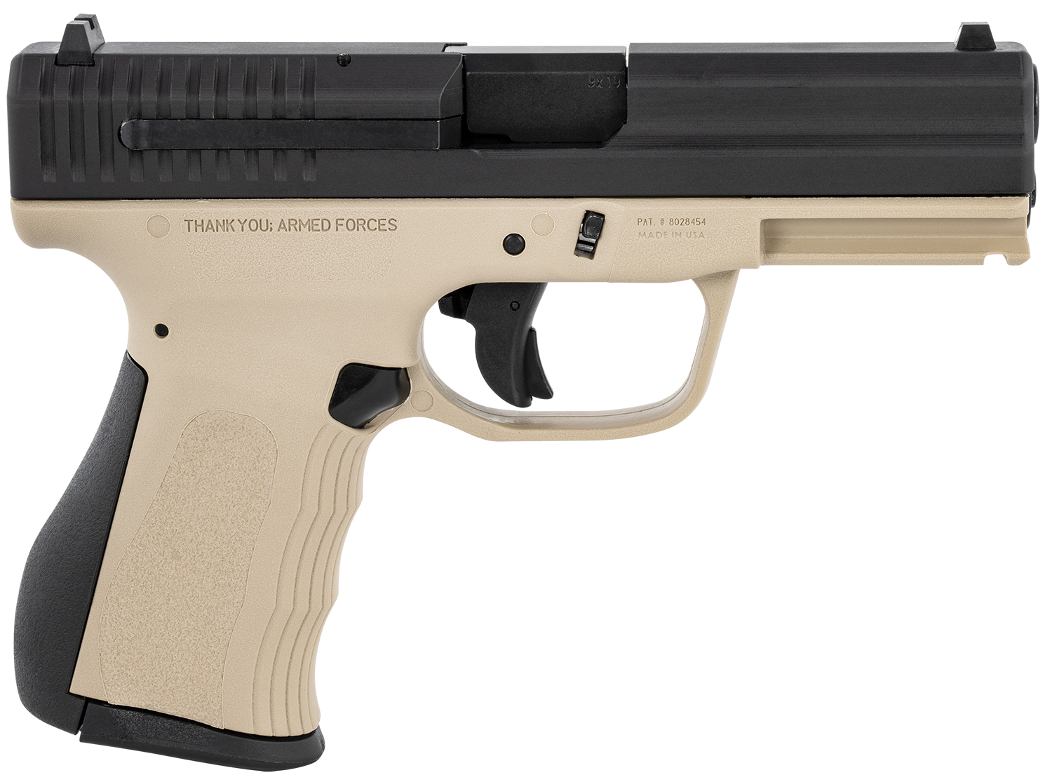 FMK G9C1G2RSS 9C1 G2 9mm Luger 14+1 4″ Black Stainless Steel Barrel, Black Serrated Carbon Steel Slide, Desert Sand Polymer Frame w/Picatinny Rail, Black Backstrap Grip
