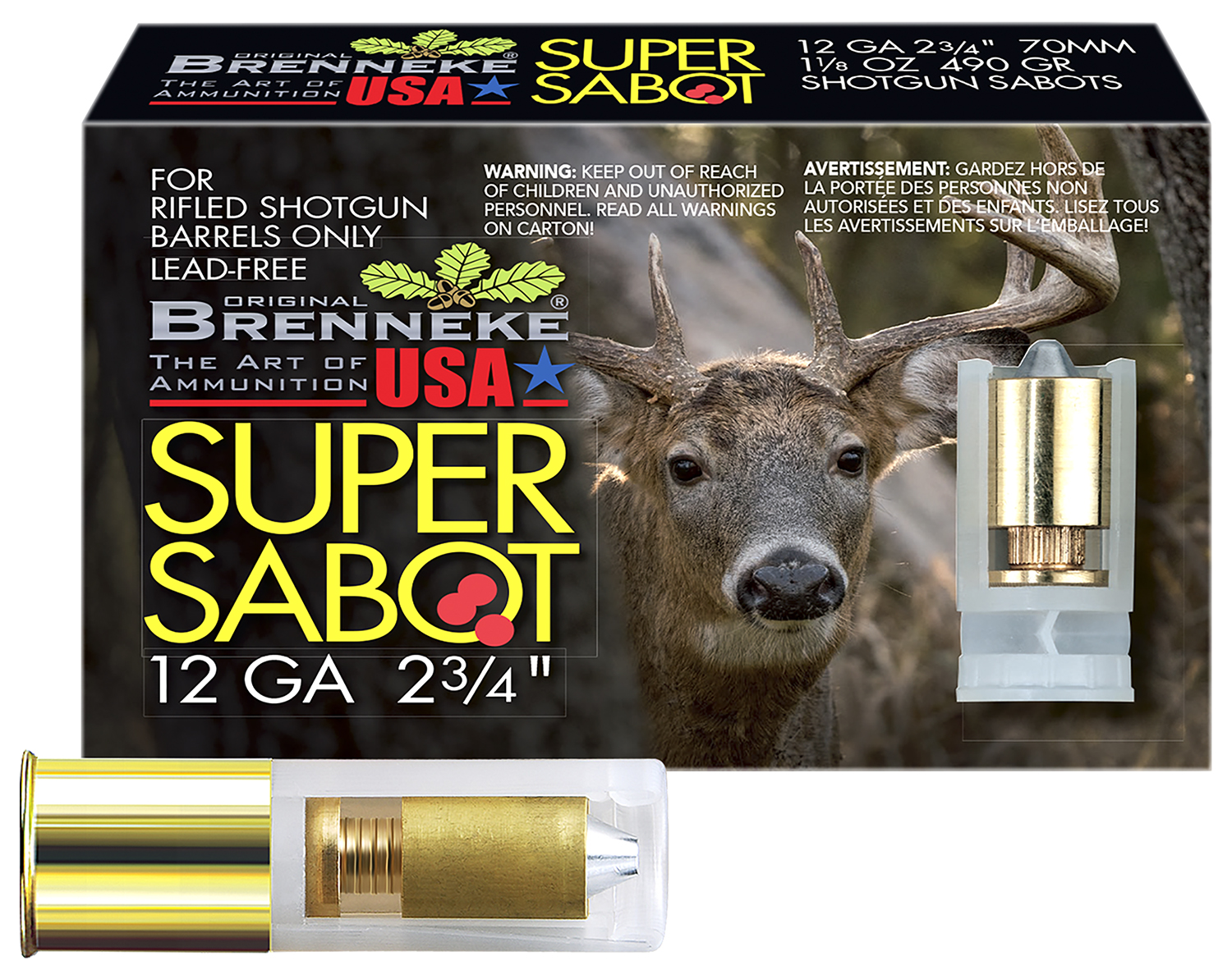 Brenneke SL122SUS SuperSabot  12Gauge 2.75″ 1 1/8oz Sabot Slug Shot 5 Per Box/50 Case