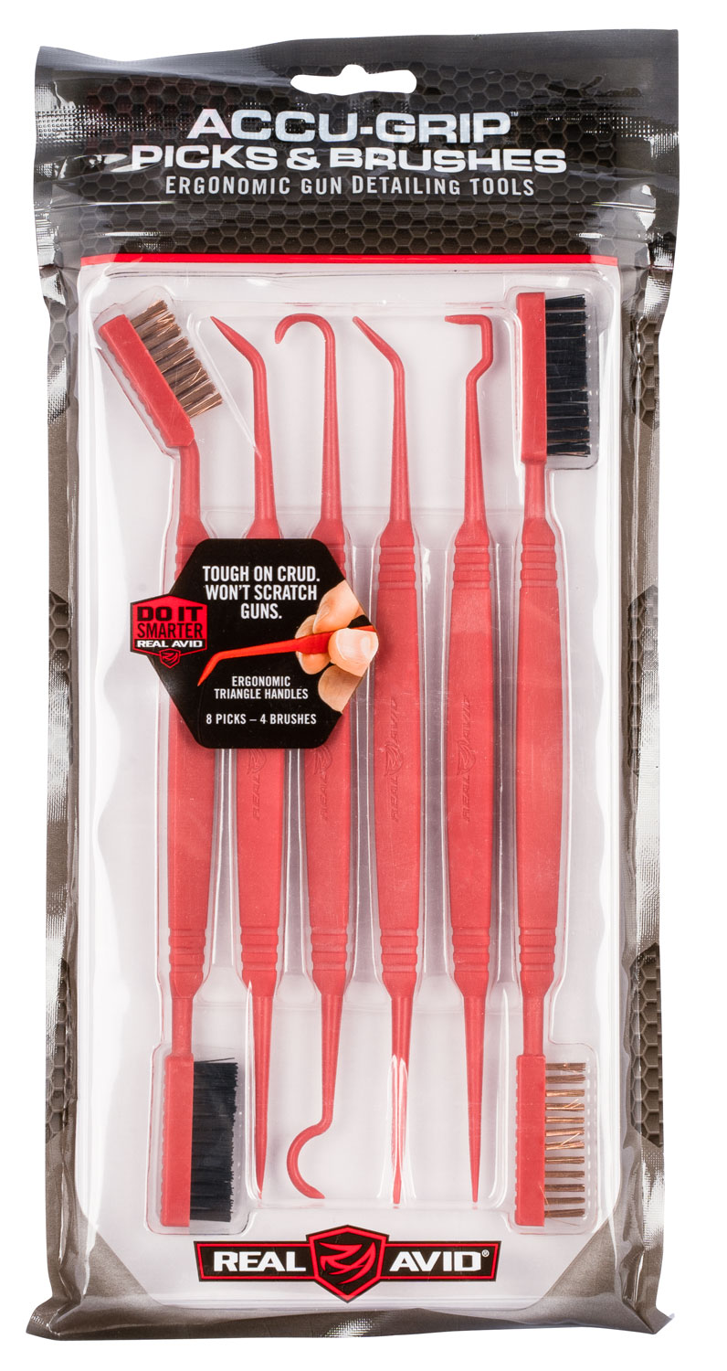 Real Avid AVPBS Accu-Grip Picks & Brushes Rifle/Shotgun Firearm Plastic 8-8.25″ Long Resin Bristles 6 Per Pkg