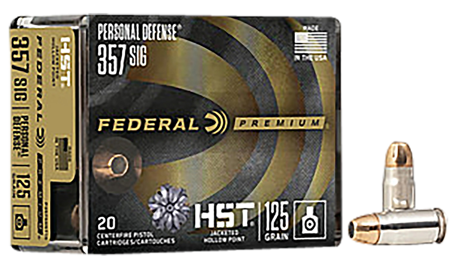 Federal P357SHST1S Premium Personal Defense 357Sig 125gr HST Jacketed Hollow Point 20 Per Box/10 Case