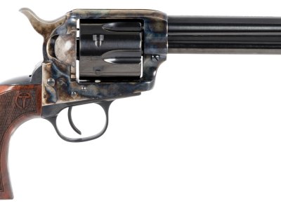 Taylors & Company 550813 Smoke Wagon  45 Colt (LC) Caliber with 5.50″ Blued Finish Barrel, 6rd Capacity Blued Finish Cylinder, Color Case Hardened Finish Steel Frame & Checkered Walnut Grip