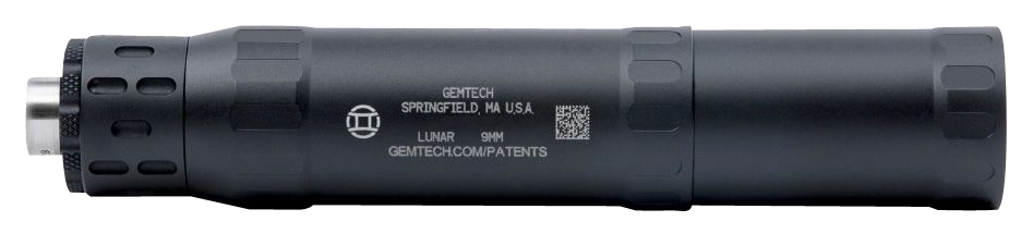 Gemtech 12711 Lunar-9  9mm Luger 1.40″ Black Hardcoat Anodized Aluminum 1/2″-28 tpi
