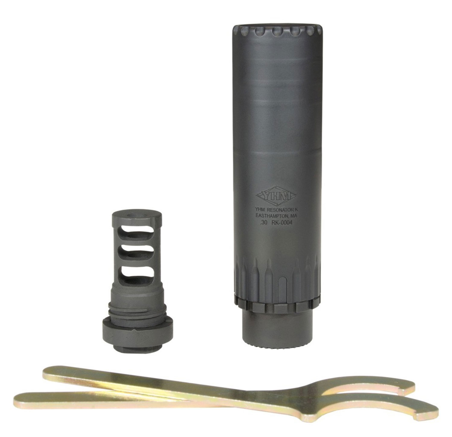 Yankee Hill 2150MB24 Resonator K Muzzle Brake Black Matte Cerakote 17-4 Stainless Steel with 5/8″-24 tpi Threads for 30 Cal AR-Platform