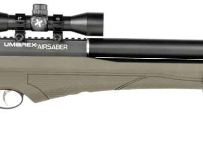 Umarex 2252660 Air Saber Combo PCP Umarex Straight Flight Technology Arrows 1 Shot, Black Barrel, Black Receiver, Green Fixed Thumbhole Stock, Scope Axeon Optics 4x32mm