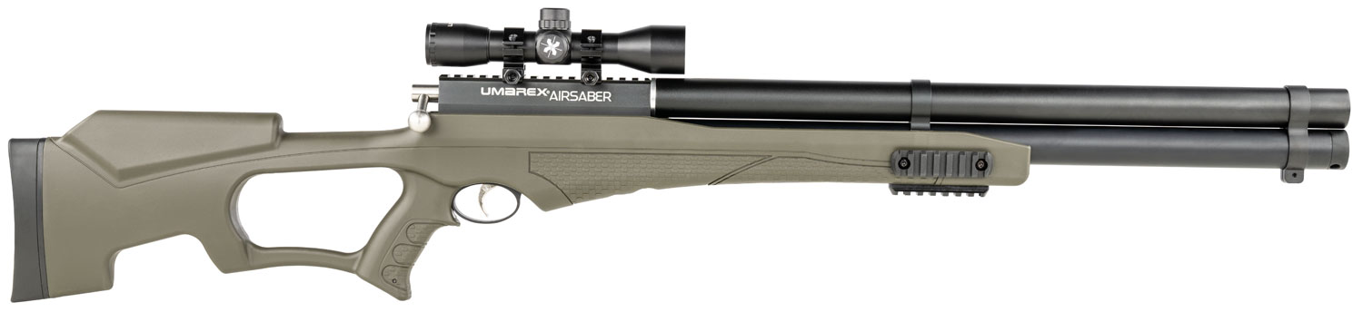 Umarex 2252660 Air Saber Combo PCP Umarex Straight Flight Technology Arrows 1 Shot, Black Barrel, Black Receiver, Green Fixed Thumbhole Stock, Scope Axeon Optics 4x32mm