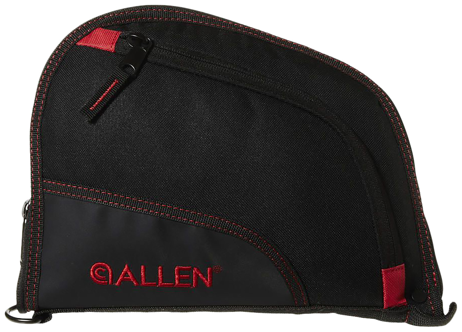 Allen 7738 Auto-Fit  Handgun Case Black Endura w/Red Trim, Foam Padding, Knit Lining, Mag Sleeve, Storage Pocket & Lockable Zipper 9″ L