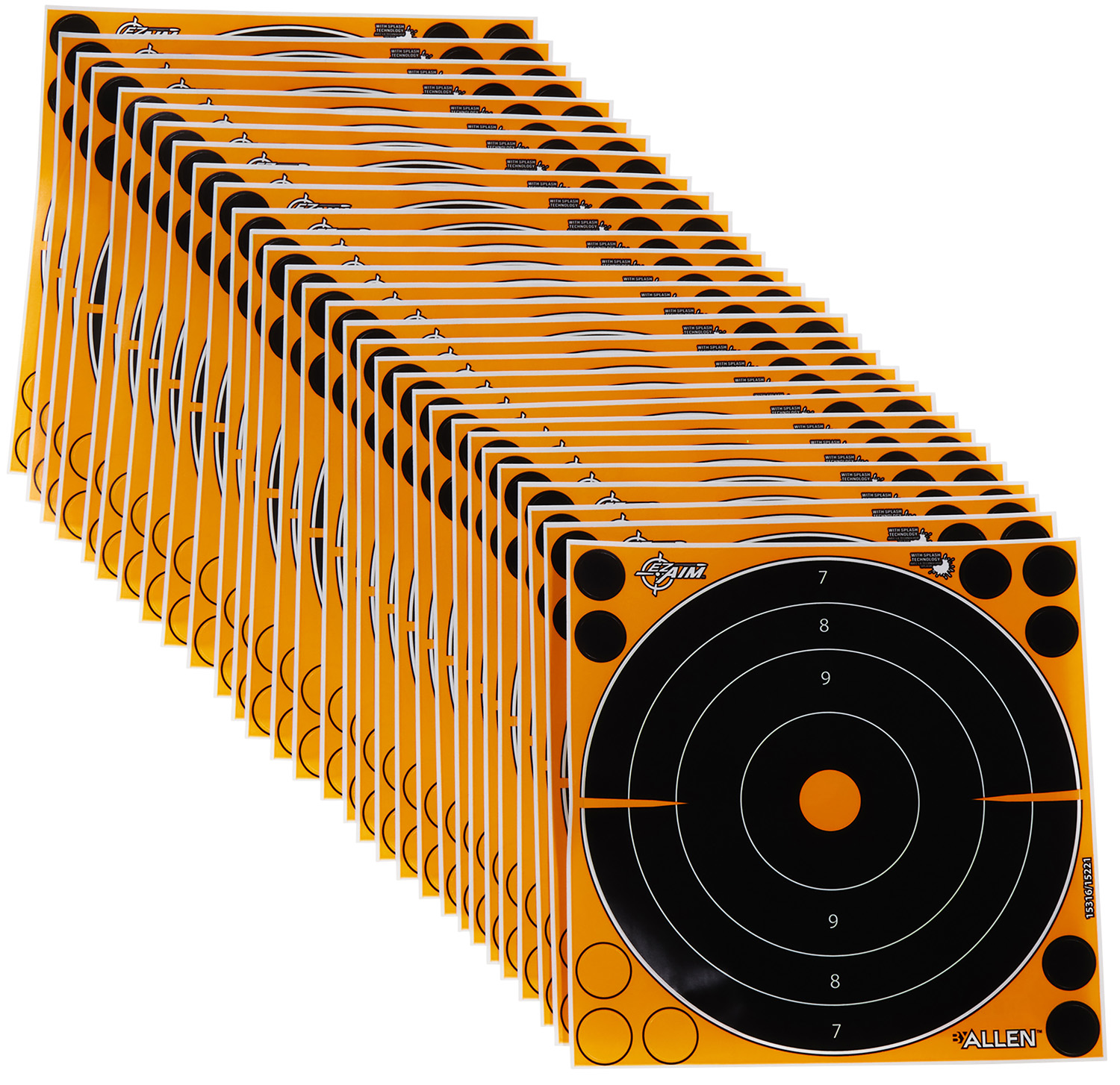 EZ-Aim 15221 Splash Reactive  Self-Adhesive Paper Black/Orange 8″ Bullseye 30 Pack