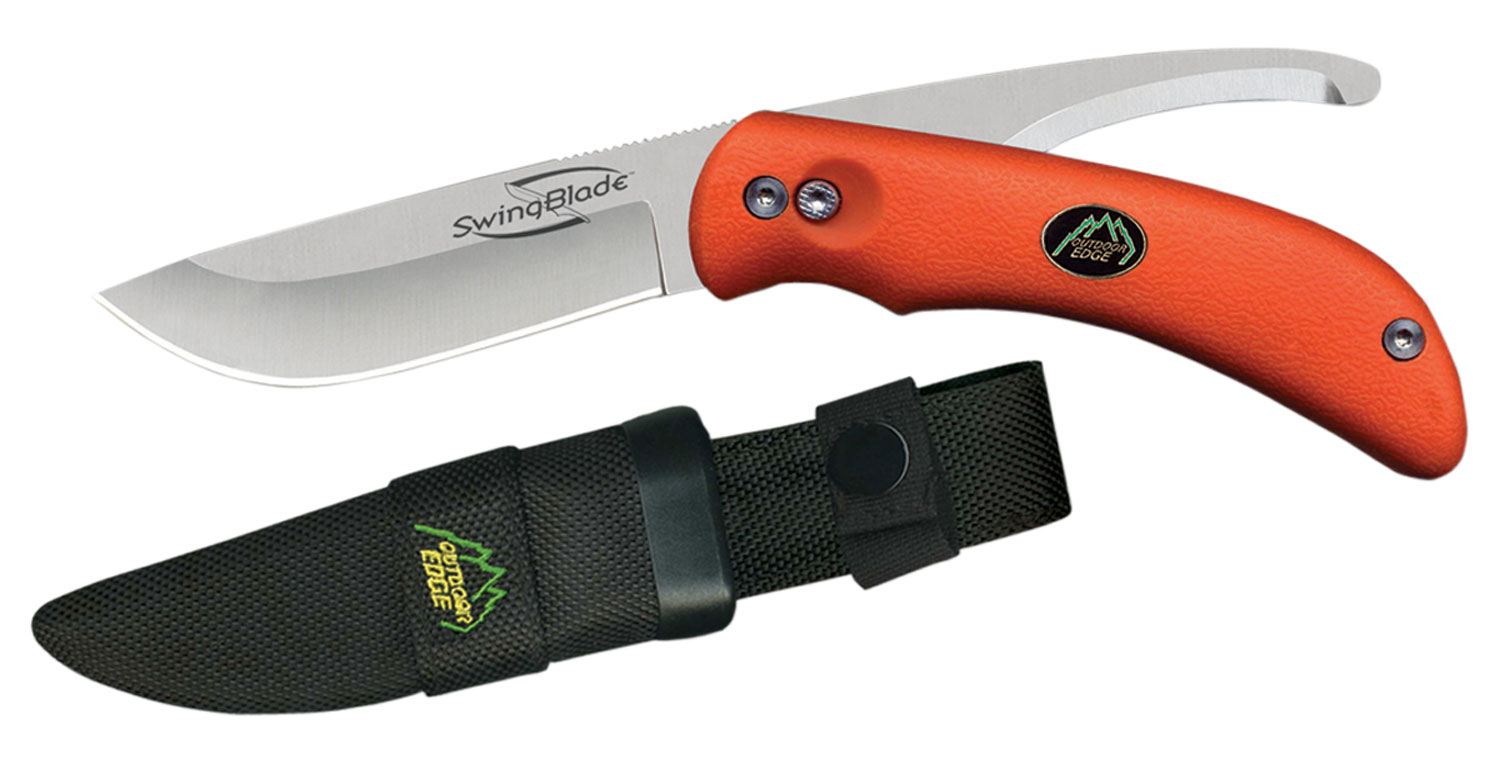 Outdoor Edge SZ20NC SwingBlade  3.60″/3.20″ Folding Skinning/Gutting Plain Aichi AUS8 SS Blade Blaze Orange TPR Handle