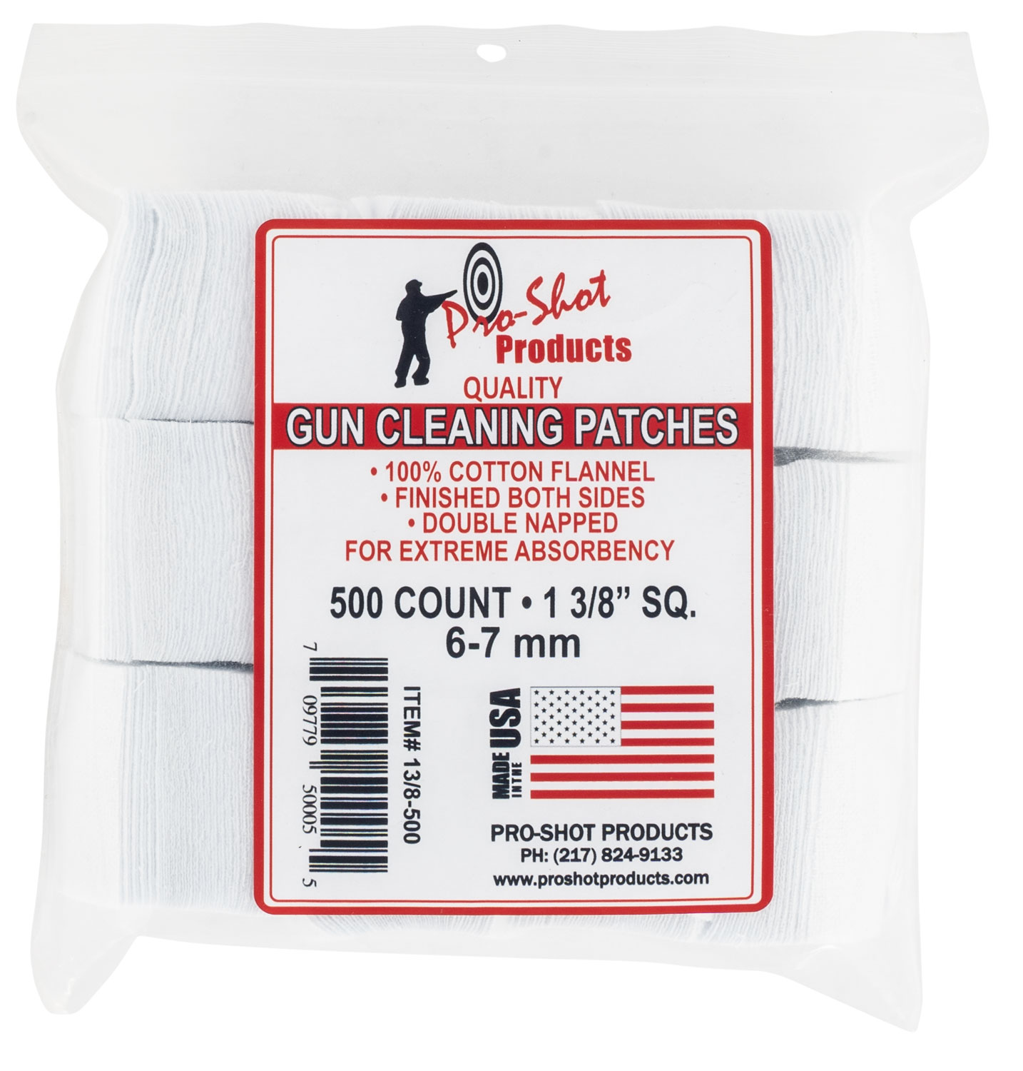 Pro-Shot 138500 Cleaning Patches  6mm/7mm 1.38″ Cotton Flannel 500 Per Pkg