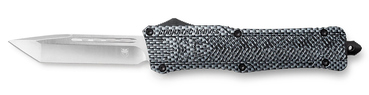 CobraTec Knives LCFCTK1LTNS CTK-1  Large 3.75″ OTF Tanto Plain D2 Steel Blade/Carbon Fiber Aluminum Handle Features Glass Breaker Includes Pocket Clip