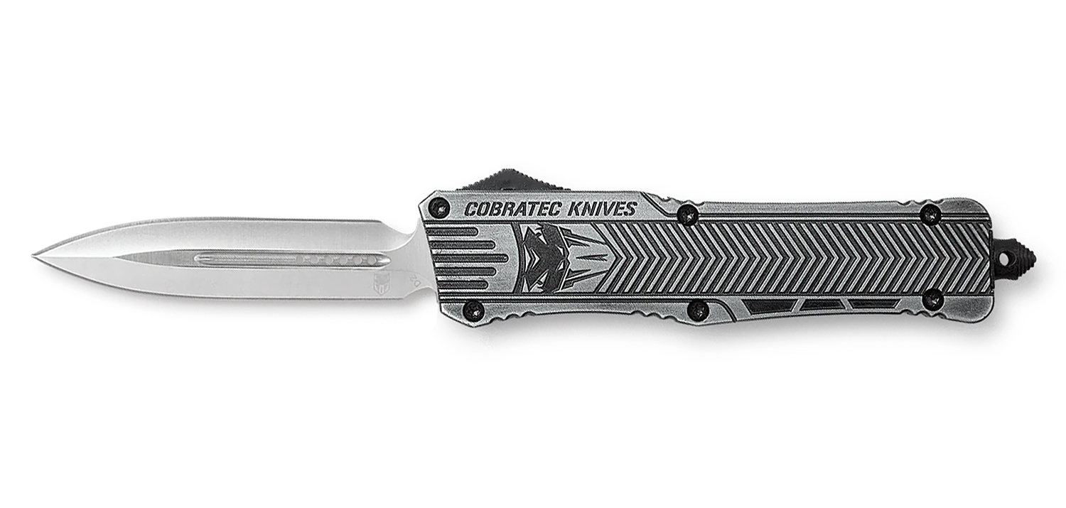 CobraTec Knives LSWCTK1LFAGNS CTK-1  Large 3.75″ OTF Dagger Plain D2 Steel Blade/Stonewashed Aluminum Handle Features Glass Breaker Includes Pocket Clip