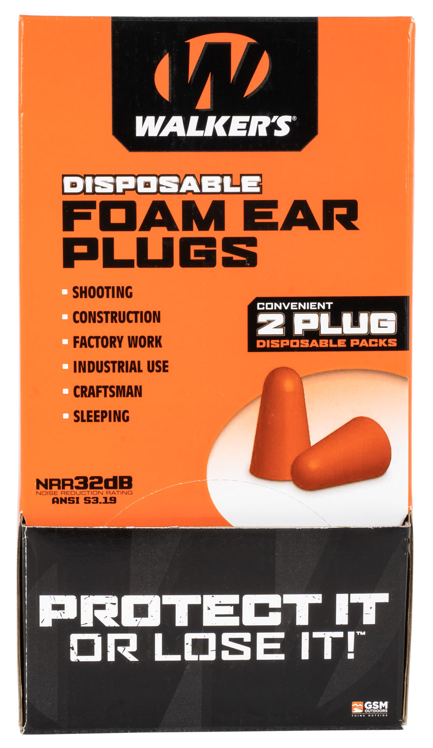 Walker’s GWPFOAMPLUG Foam Ear Plugs Counter Display Disposable 32 dB Orange 100 Pair (200 Count)