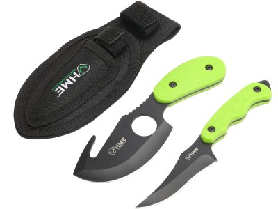 HME HMEKN2PSGC Skinning Kit  3.50″ Fixed Skinner w/Gut Hook/Caping Plain/Gut Hook Black Oxide 420HC Blade, TPR Green Handle