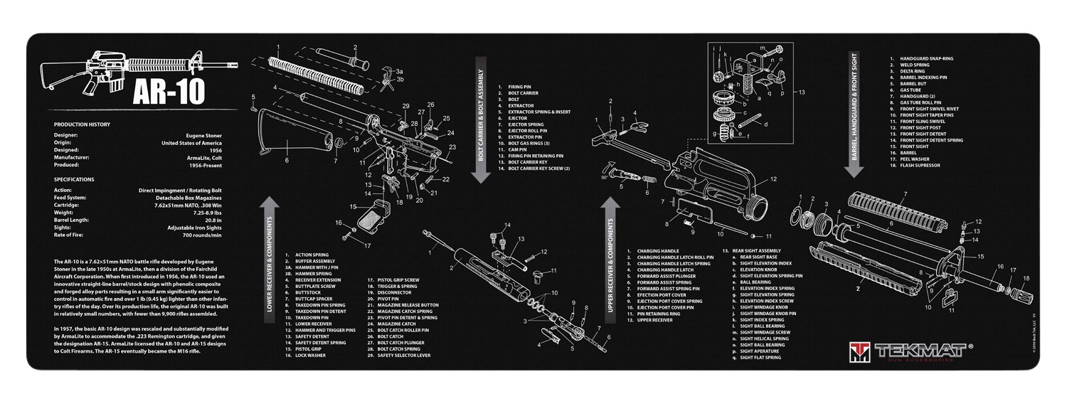 TekMat TEKR36AR10 AR-10 Cleaning Mat Black/White Rubber 12″x36″ AR-10 Parts Diagram