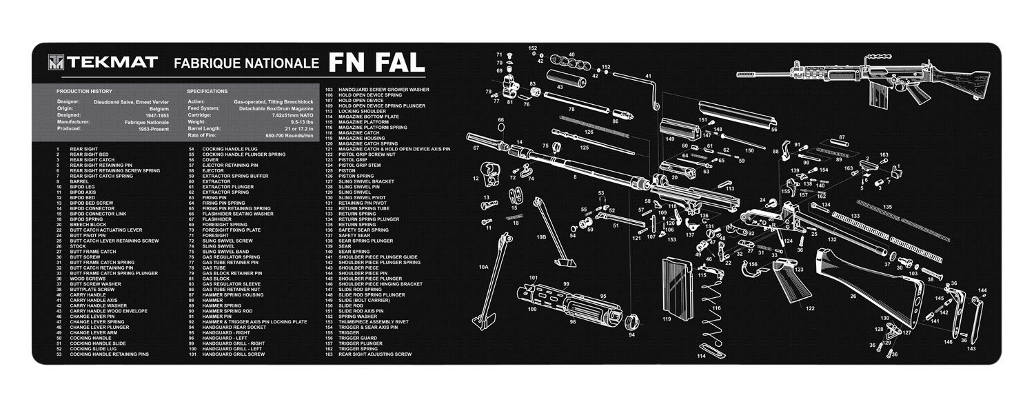 TekMat TEKR36FNFAL FN-FAL Cleaning Mat Black/White Rubber 12″x36″ FN-FAL Parts Diagram