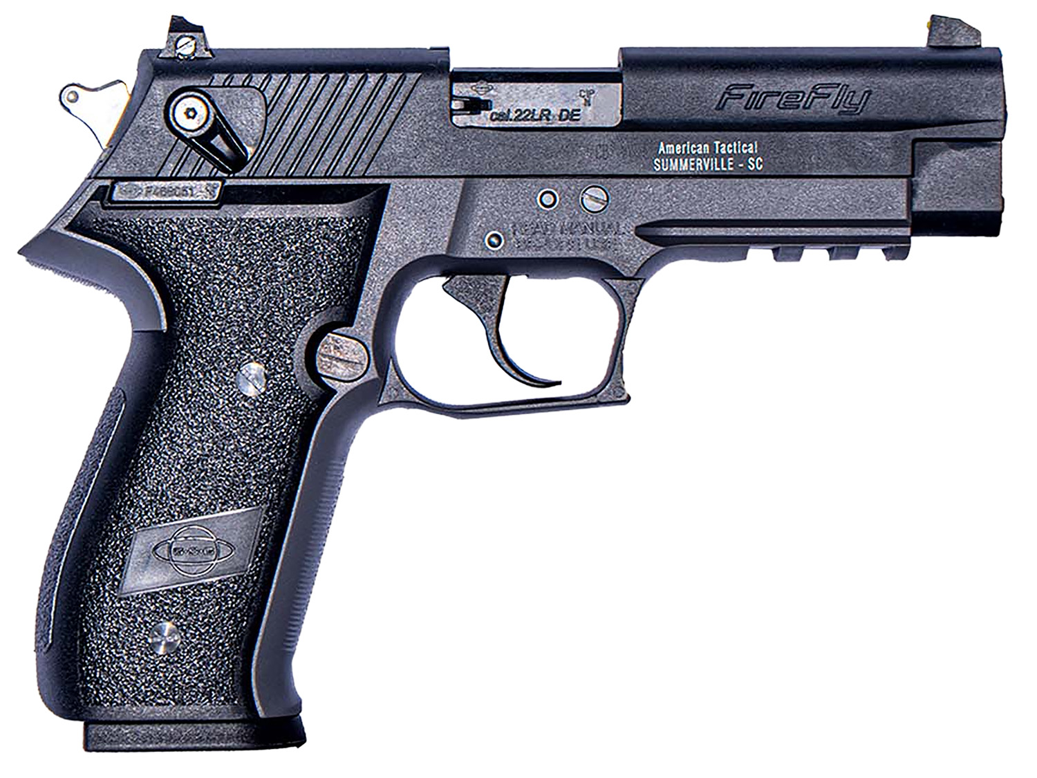 GSG GERG2210FF FireFly  22 LR 10+1 4″ All Black Steel Barrel, Serrated Slide, Black Zinc Alloy w/Accessory Rail Frame, Black Polymer Grip