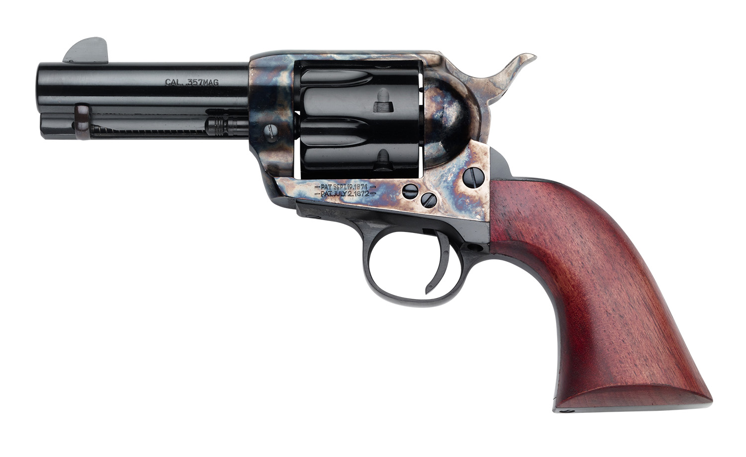 Pietta HF357CHS312NM 1873 Great Western II Posse 357 Mag 6rd 3.50″ Blued Steel Barrel & Cylinder, Color Case Hardened Steel Frame, Walnut Grip, Exposed Hammer