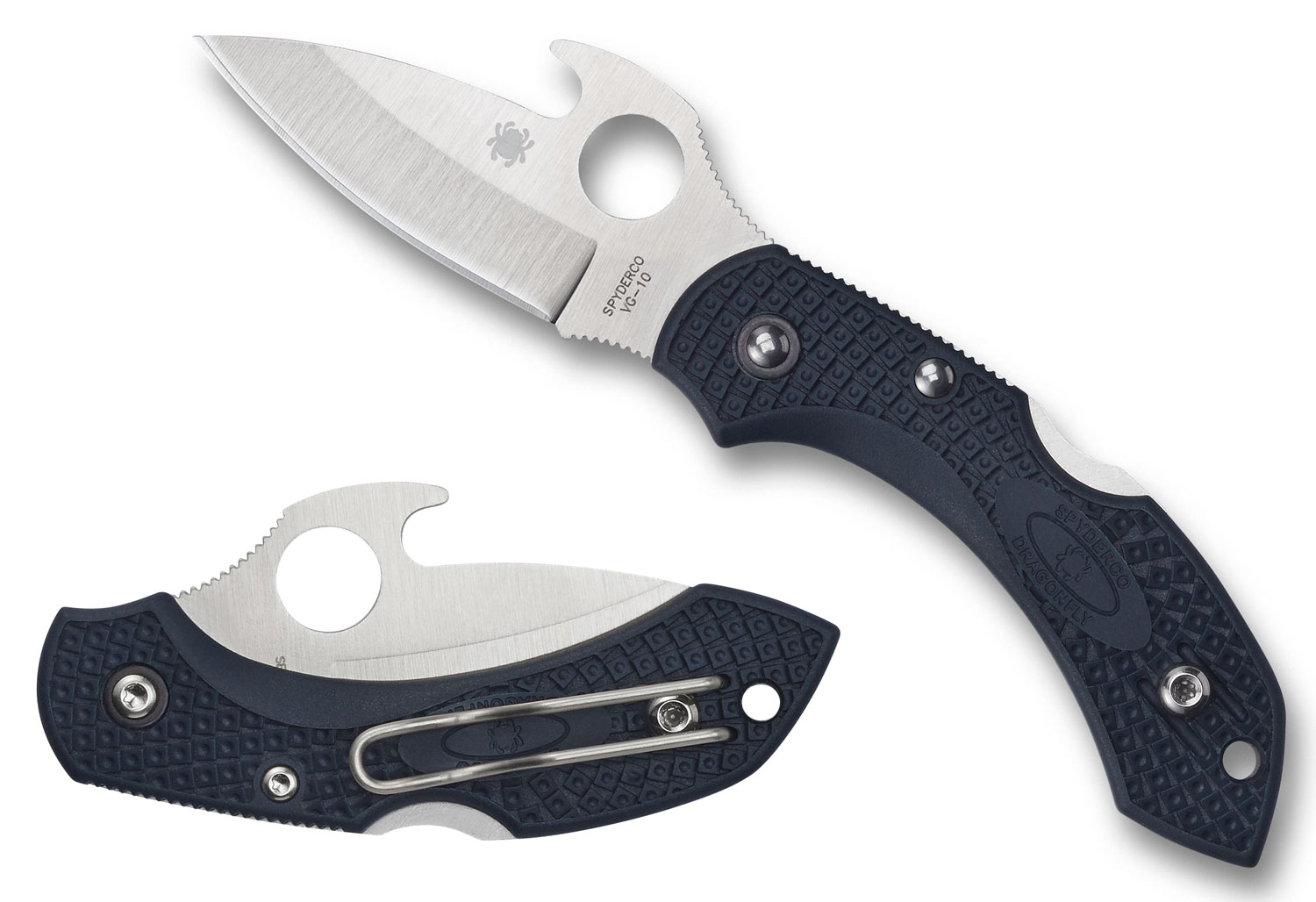 Spyderco C28PGYW2 Dragonfly 2  2.28″ Folding Drop Point Plain VG-10 SS Blade Gray Bi-Directional Texturing FRN Handle Includes Pocket Clip
