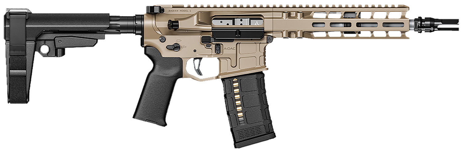 Radian Weapons R0504 Model 1 Pistol 300 Blackout 30+1 9″, FDE Billet Rec/M-Lok Handguard, Smooth Buffer Tube (No Brace), Magpul Grip, Ambi Controls, Dead Air QD Flash Hider, Adj. Trigger
