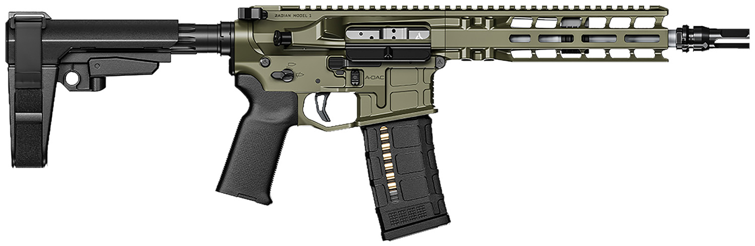 Radian Weapons R0505 Model 1 Pistol 300 Blackout 30+1 9″, OD Green Billet Rec/M-Lok Handguard, Smooth Buffer Tube (No Brace), Magpul Grip, Ambi Controls, Dead Air QD Flash Hider, Adj. Trigger