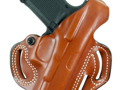 DeSantis Gunhide 001TA21Z0 Thumb Break Scabbard OWB Tan Leather Belt Slide Fits 1911 Fits 5″ Barrel Right Hand