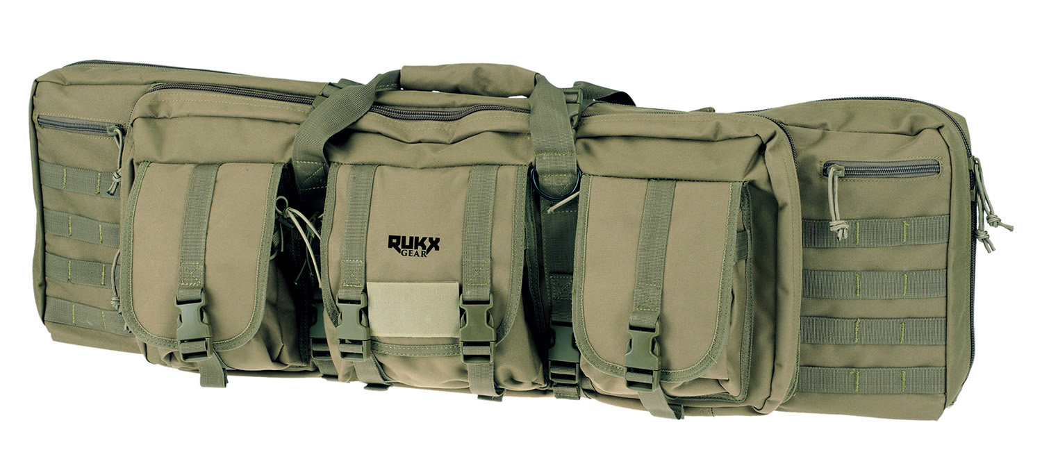 Rukx Gear ATICT42DGG Tactical Double Gun Case 42″ Water Resistant Green 600D Polyester w/ Non-Rust Zippers Reinforced Velcro & Adjustable Back Straps