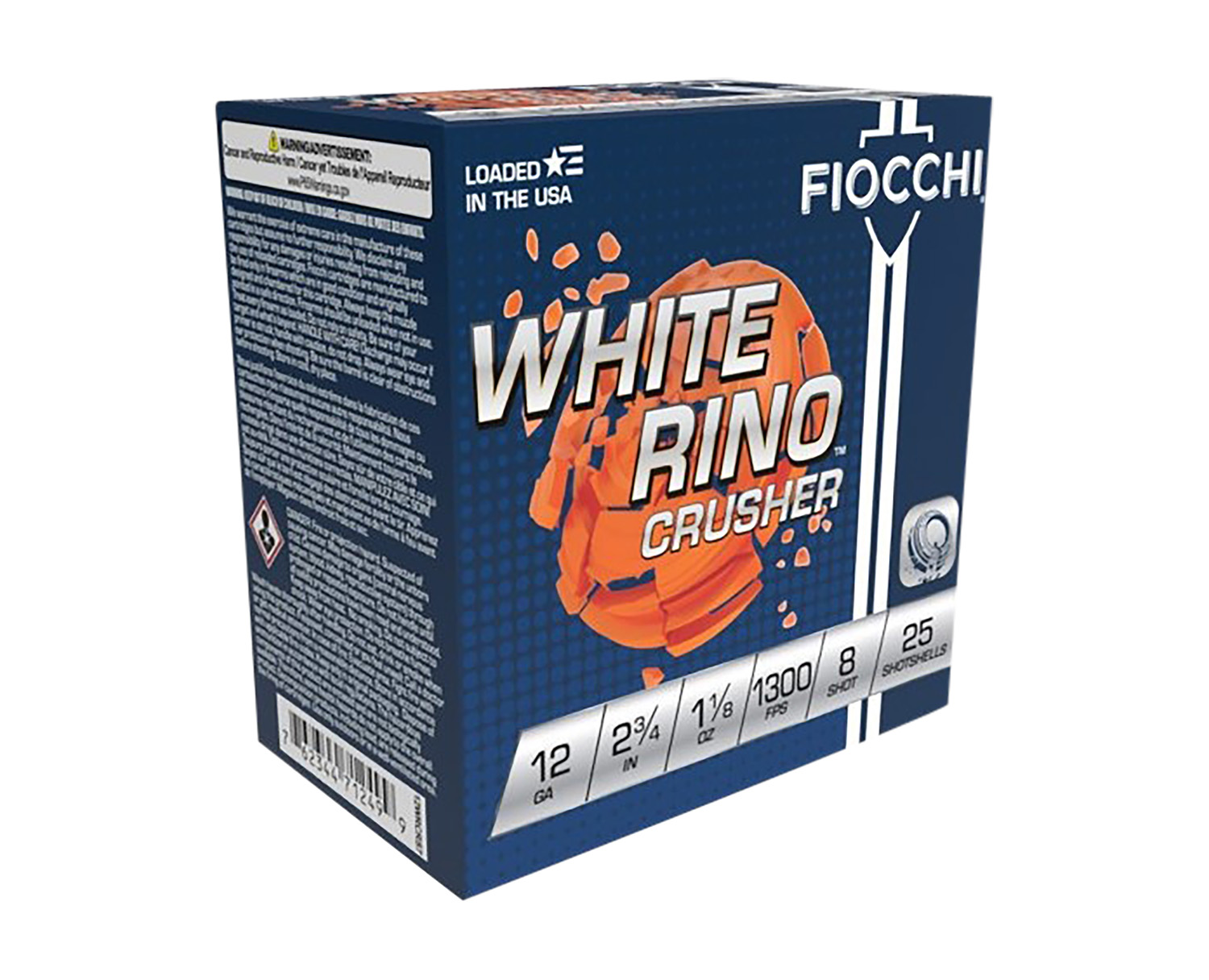 Fiocchi 12WRCRS8 Exacta Target White Rino Crusher 12Gauge 2.75″ 1 1/8oz 8Shot 25 Per Box/10 Case