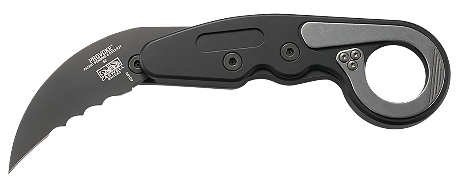 CRKT 4040V Provoke  2.41″ Folding Hawkbill Veff Serrated Black TiCN D2 Steel Blade, Black Aluminum Handle, Includes Pocket Clip
