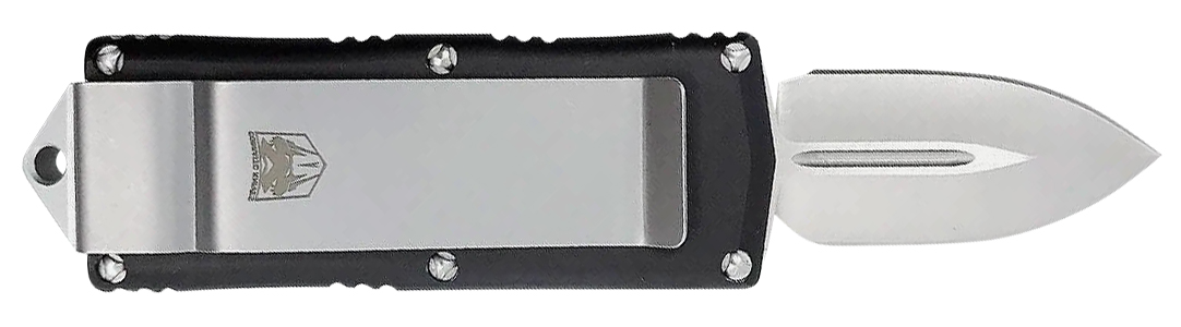 CobraTec Knives BLKOTFMC Money Clip  1.75″ OTF Plain D2 Steel Blade/Black Aluminum Handle Includes Pocket Clip