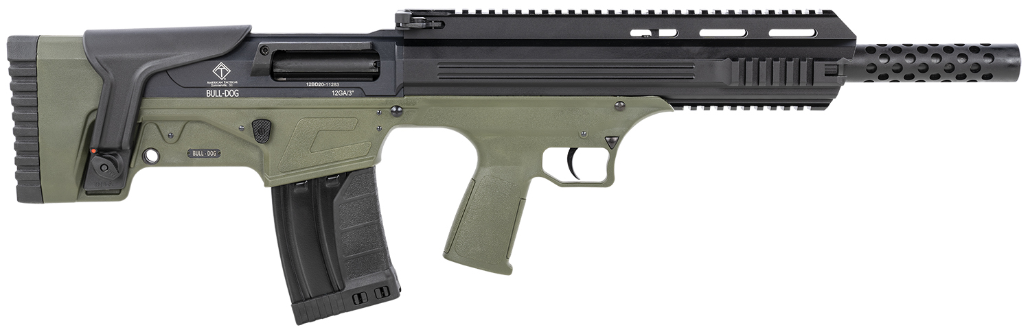 ATI ATIG12BDG Bulldog  12 Gauge Semi-Auto 3″ 5+1 18.50″ Black Steel Barrel, Black Aluminum Receiver, Picatinny Rail, Green Fixed Bullpup Stoc & Grip
