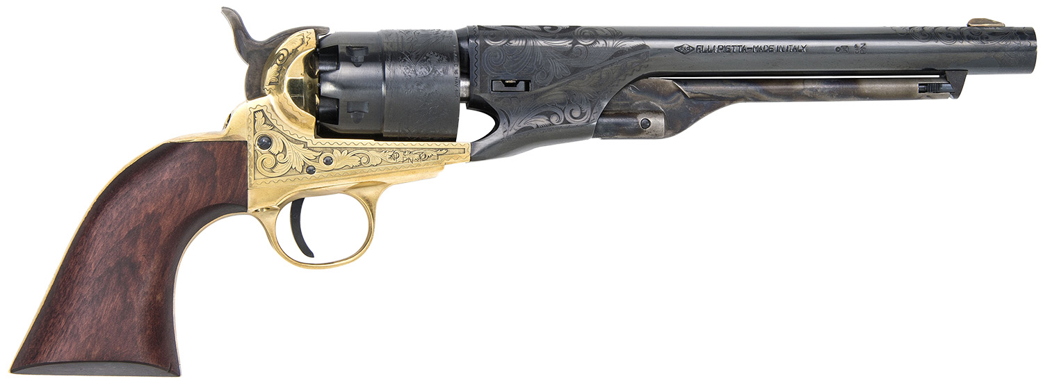 Traditions FR186012 1860 Army Break Open 44 Cal #11 Percussion 8″ 6 Shot Brass Engraved Frame Blued Engraved Barrel Blued Cylinder Walnut Grip