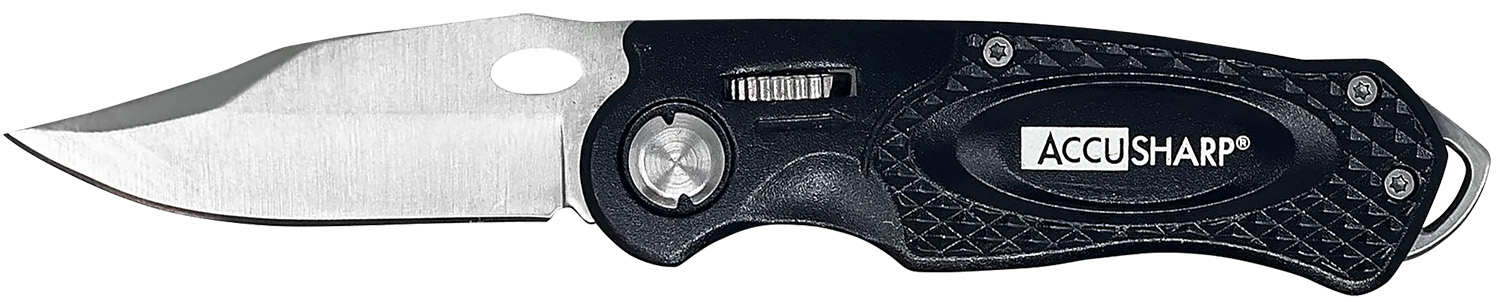 AccuSharp 703C Sport  3″ Folding Plain Stainless Steel Blade/Black Anodized Aluminum Handle Includes Belt Clip