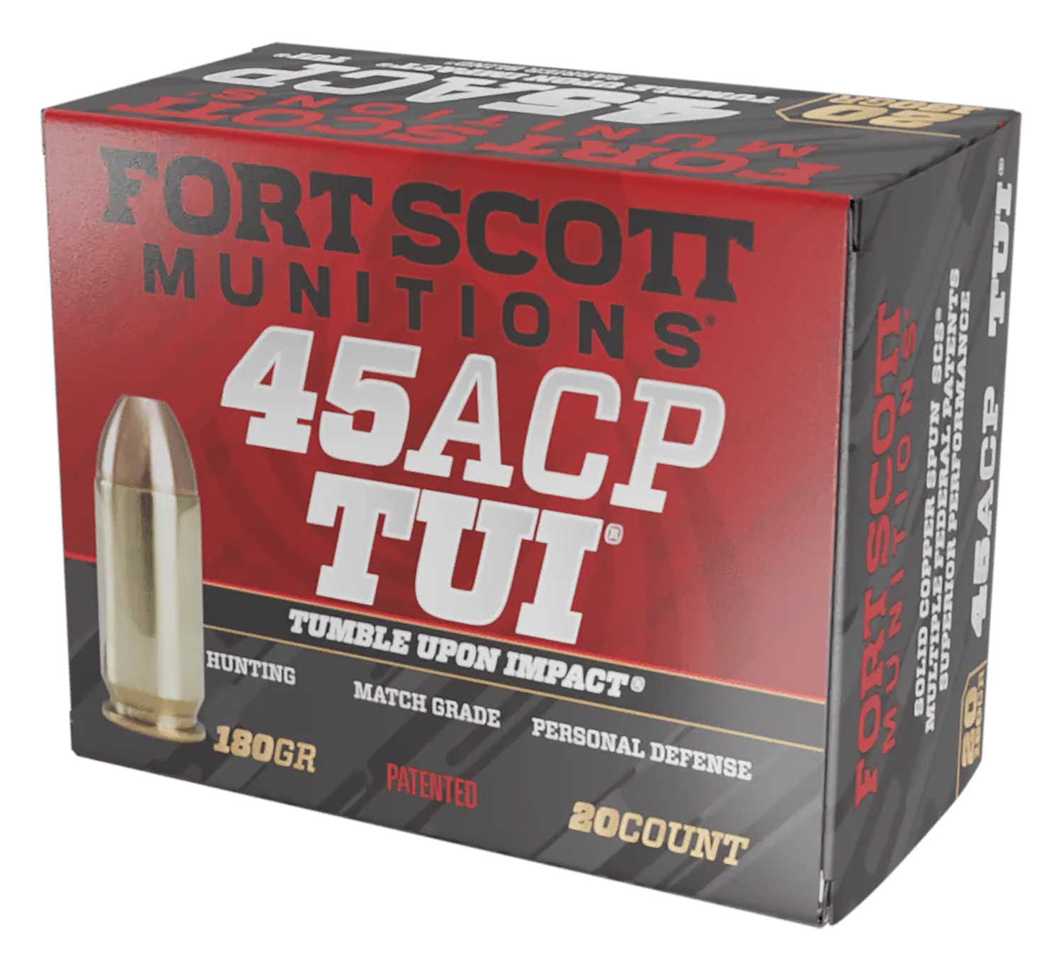 Fort Scott Munitions 450180SCV Tumble Upon Impact (TUI)  45ACP 180gr Solid Copper Spun 20 Per Box/25 Case