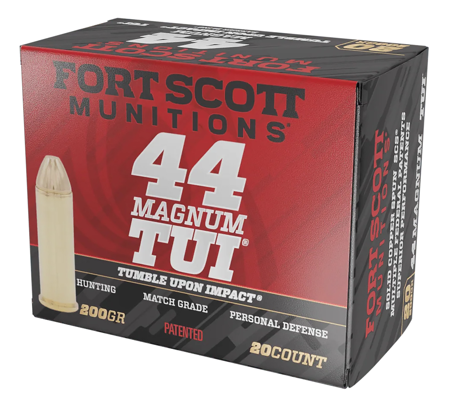 Fort Scott Munitions 44MAG200SCV Tumble Upon Impact (TUI)  44RemMag 200gr Solid Copper Spun 20 Per Box/25 Case