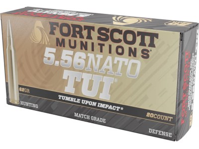 Fort Scott Munitions 556062SBV1 Tumble Upon Impact (TUI)  5.56x45mmNATO 62gr Solid Brass Spun 20 Per Box/25 Case