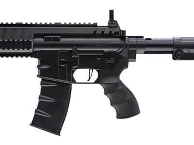 Umarex 2252120 Steel Strike Air Rifle CO2 177 BB Single Shot Or 6  Round Burst Mode, 30rd Drop Free Magazine, 900 BB Capacity Reservoir, Flat Top Picatinny Rail, Flip Up Sights, Adjustable Stock