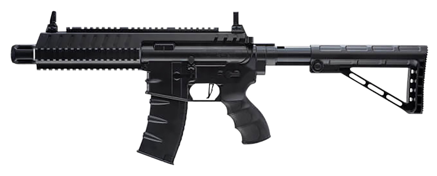 Umarex 2252120 Steel Strike Air Rifle CO2 177 BB Single Shot Or 6  Round Burst Mode, 30rd Drop Free Magazine, 900 BB Capacity Reservoir, Flat Top Picatinny Rail, Flip Up Sights, Adjustable Stock