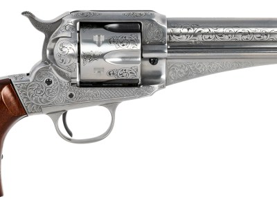 Taylors & Company 550408 1875 Army Outlaw 45 Colt (LC) Caliber with 5.50″ Barrel, 6rd Capacity Cylinder, Overall White Engraved Finish Steel & Walnut Grip