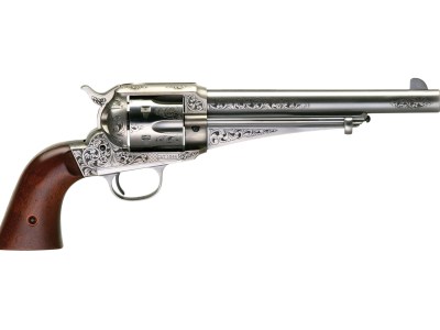 Taylors & Company 550382 1875 Army Outlaw 357 Mag Caliber with 7.50″ Barrel, 6rd Capacity Cylinder, Overall White Engraved Finish Steel & Walnut Grip