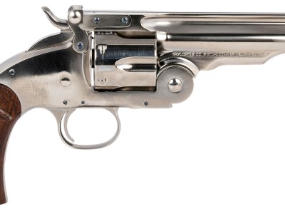 Taylors & Company 550670 Schofield Top Break 45 Colt (LC) Caliber with 5″Barrel, 6rd Capacity Cylinder, Overall Nickel-Plated Finish Steel & Walnut Grip
