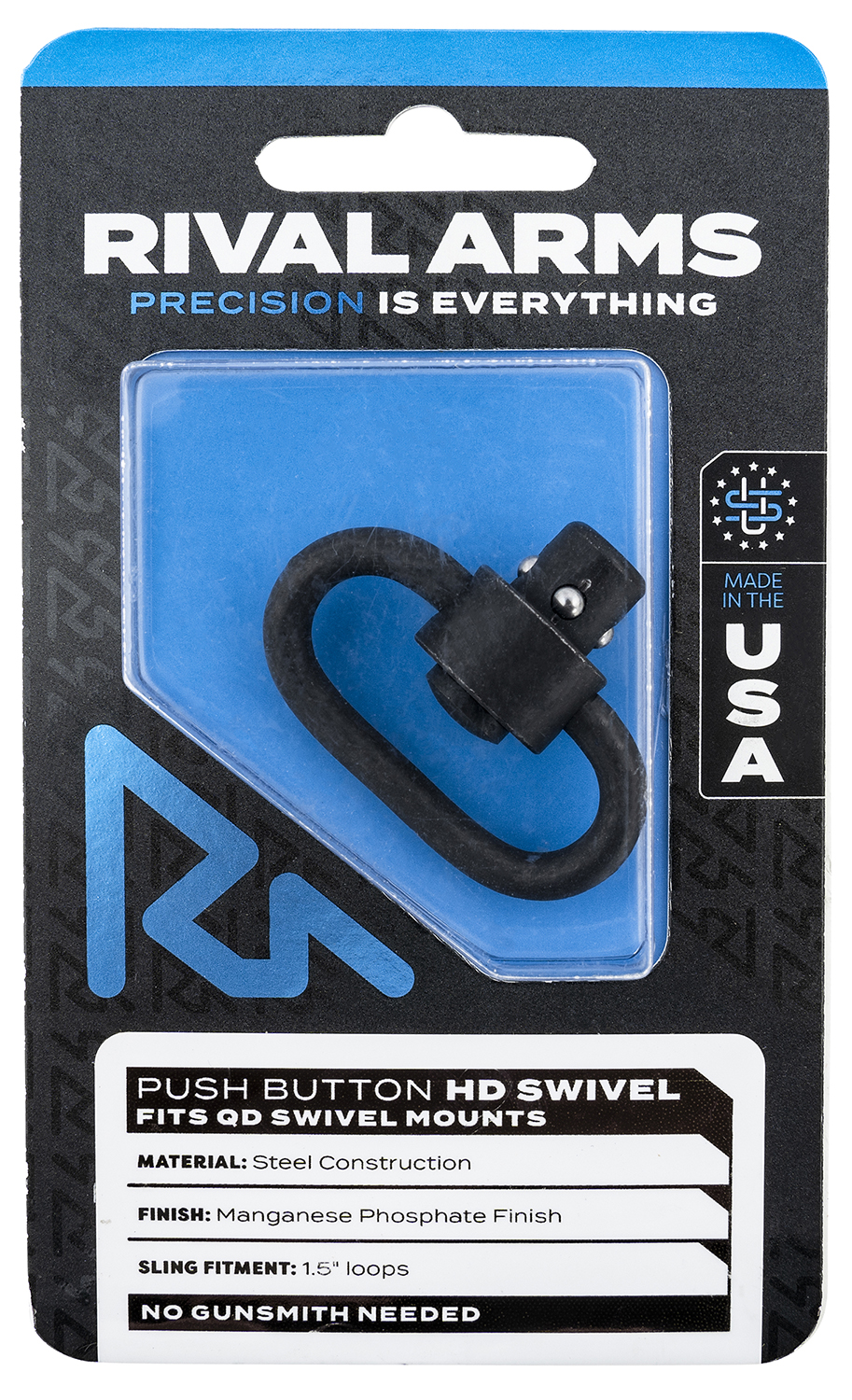 Rival Arms RA-RA92S1B HD Swivel  Black Manganese Phosphate Steel with 1.25″ Loop & Push Button