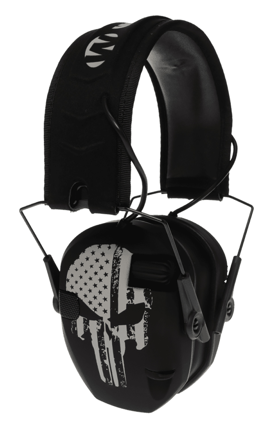Walker’s WPRSEMFSPUN Razor Slim Electronic Freedom Muff 23 dB Over the Head Black w/Distressed Punisher Flag Polymer