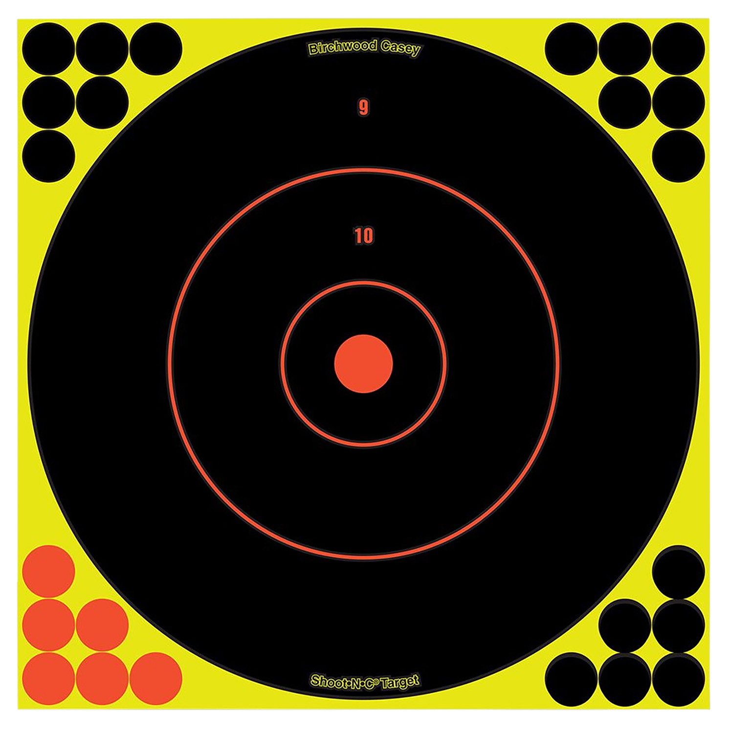 Birchwood Casey 34050 Shoot-N-C Reactive Target Self-Adhesive Paper Black/Yellow/Red 12″ Bullseye 50 Pack