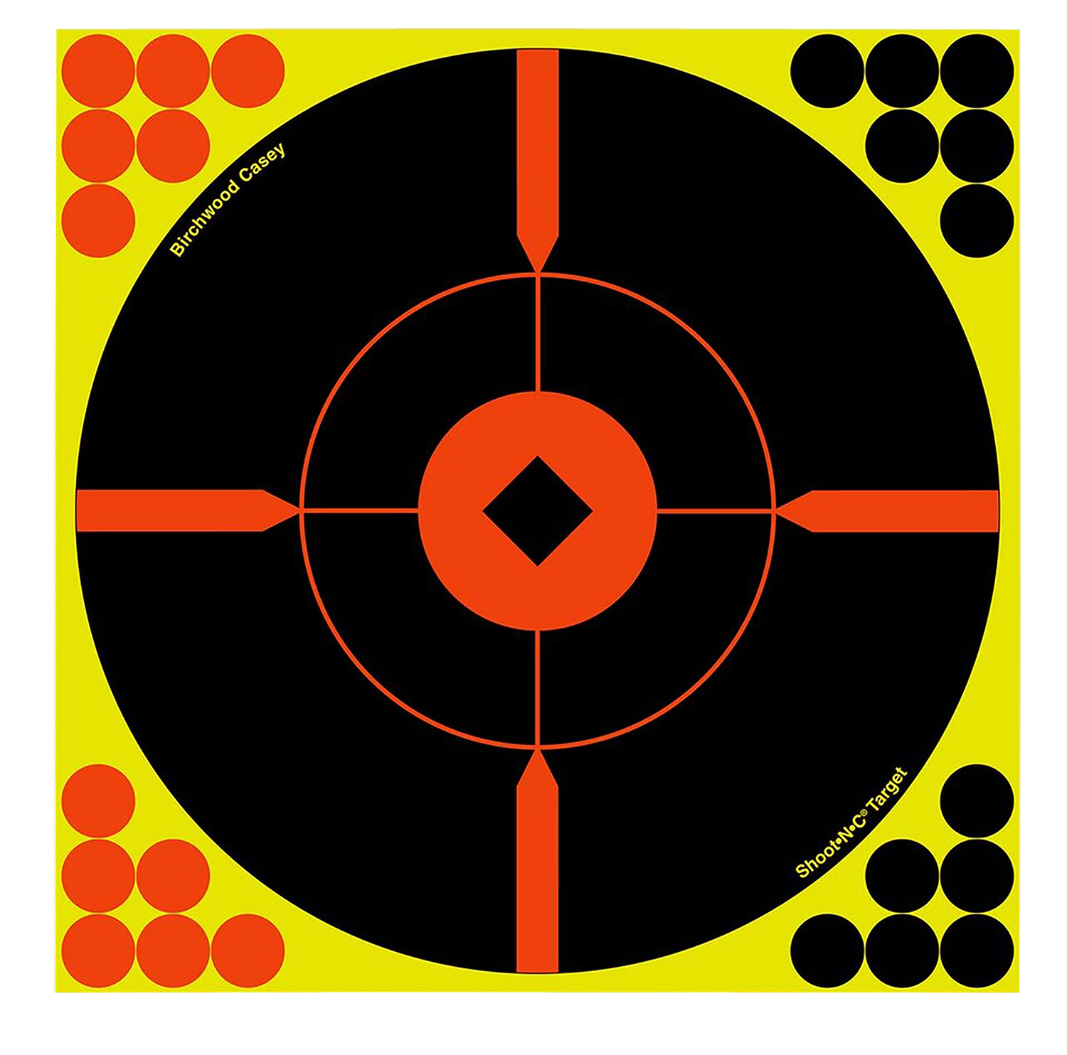 Birchwood Casey 34016 Shoot-N-C Reactive Target Self-Adhesive Paper Black/Yellow/Red 12″ Bullseye 100 Pack